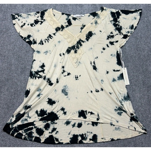 Maria Gabrielle Blouse Womens L Multicolor Tie Dye V-Neck Flutter Sleeve Top New - Picture 1 of 8